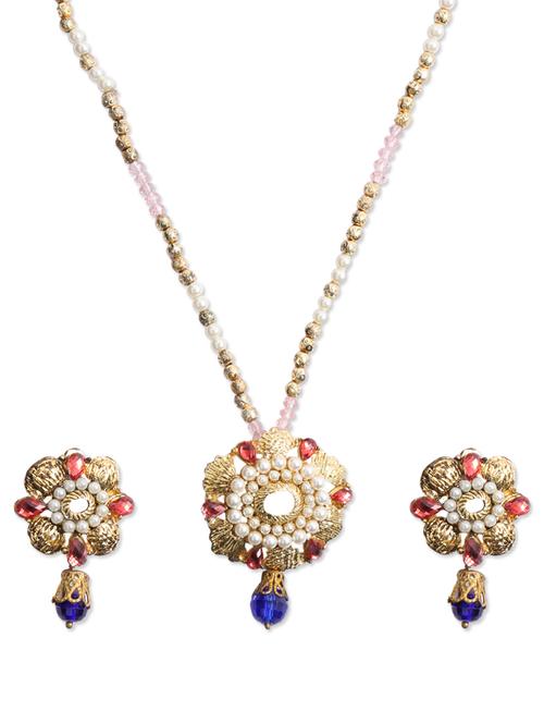 red kundan necklace with earrings - 70226 - Very Small Image - 1