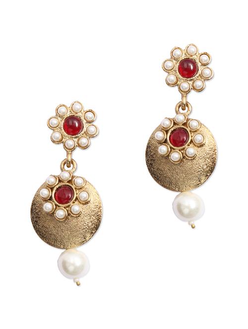 red flower golden earrings - 70274 - Very Small Image - 1