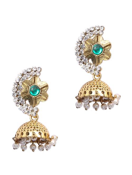 green stud half circle jhumkis - 70300 - Very Small Image - 1