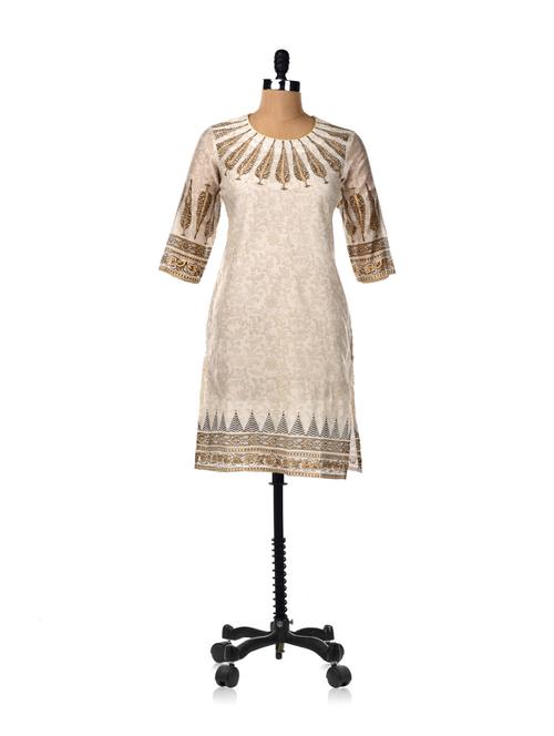 elegant cream and gold kurta - 7074 - Very Small Image - 1