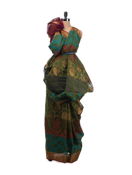mehendi hued banarasi saree - 7083 - Very Small Image - 1
