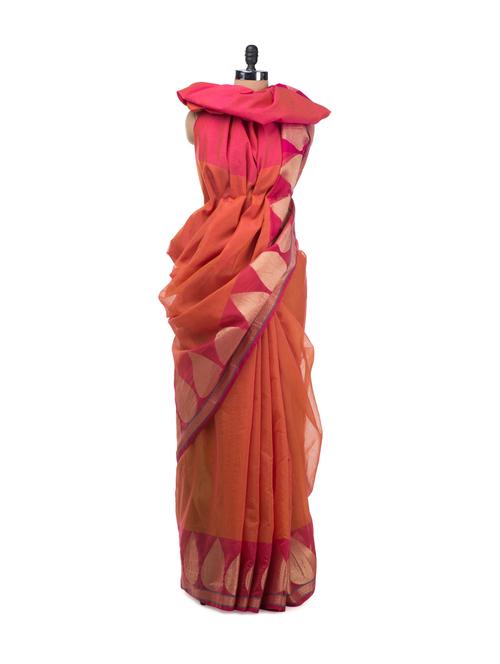 supernet cotton zari border saree - 7094 - Very Small Image - 1