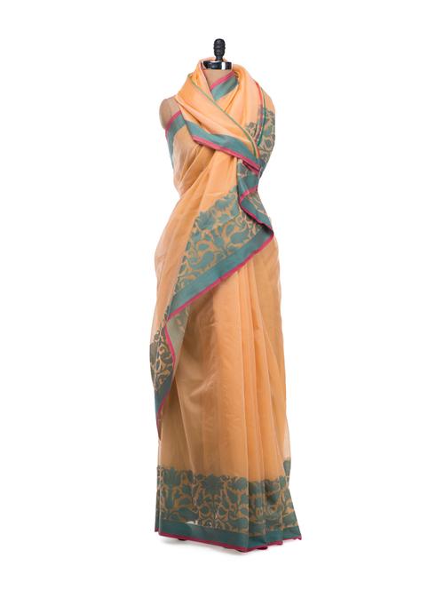 peach hued cotton saree - 7110 - Very Small Image - 1