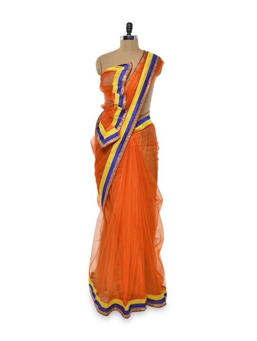 bebolicious orange net saree - 71886 - Very Small Image - 1