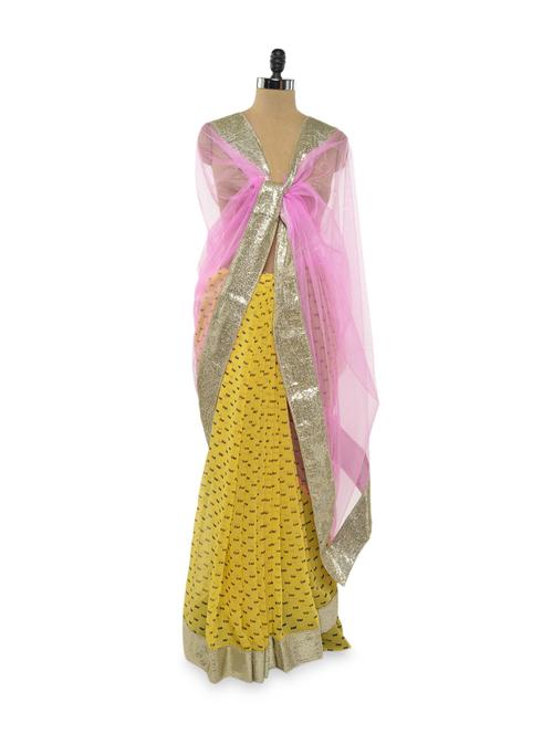 printed georgette saree with net pallu - 71887 - Very Small Image - 1