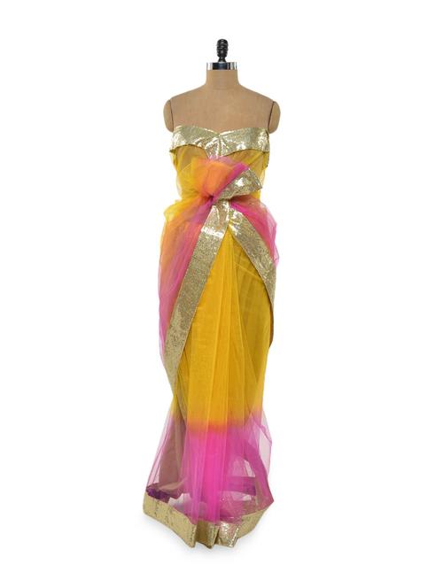 ombre net saree with sequinned border - 71889 - Very Small Image - 1