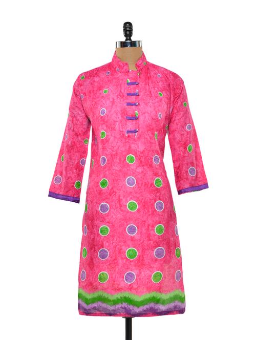buttoned pink cotton kurta - 72184 - Very Small Image - 1