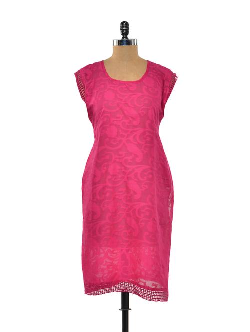 jacquard kurta in intense fuchsia - 72188 - Very Small Image - 1