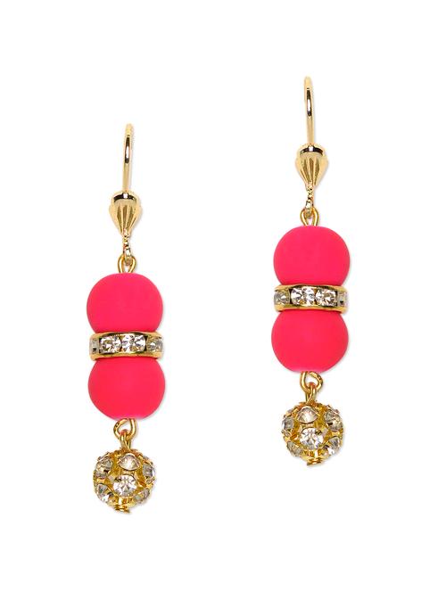 pink metal alloy drop earrings - 72209 - Very Small Image - 1