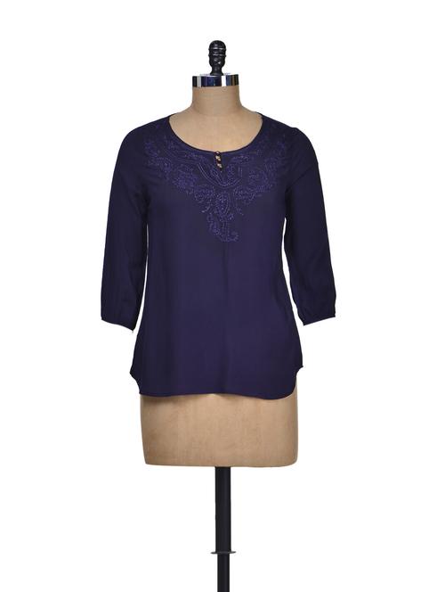 blue embroidered short kurti - 72422 - Very Small Image - 1