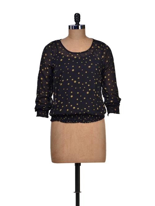 black polka dot round neck top - 72442 - Very Small Image - 1