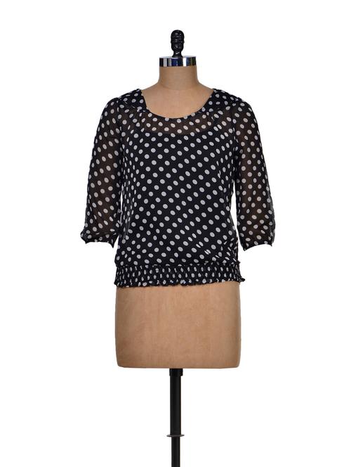black polka dot round neck top - 72488 - Very Small Image - 1