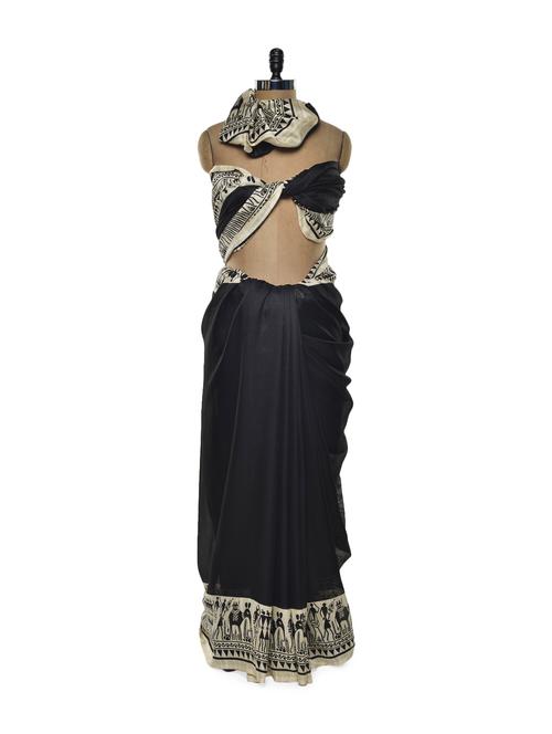 Classy Black and White Saree - 73412 - Very Small Image - 1