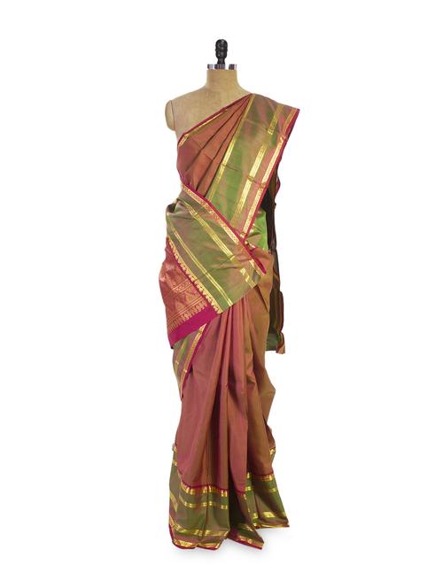 sober pink and green saree - 74099 - Very Small Image - 1