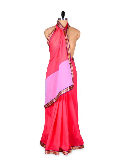 Pink Paradise Saree In Lightweight Georgette - 74358 - Very Small Image - 1
