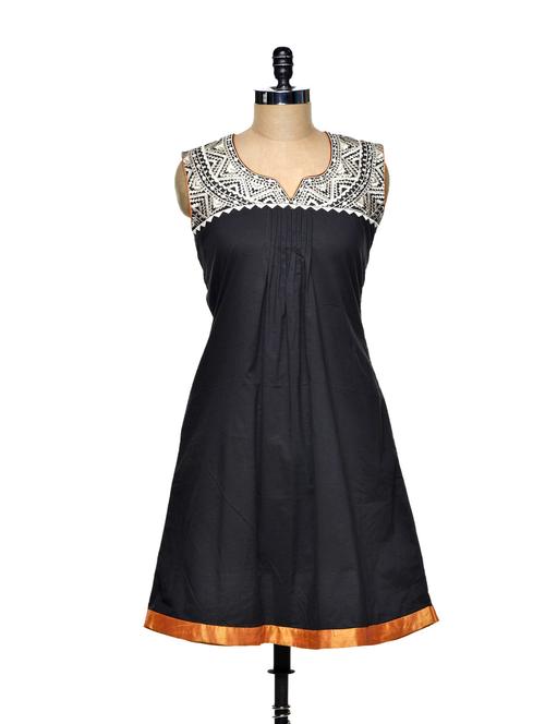 black cotton blend a-line kurta - 74557 - Very Small Image - 1
