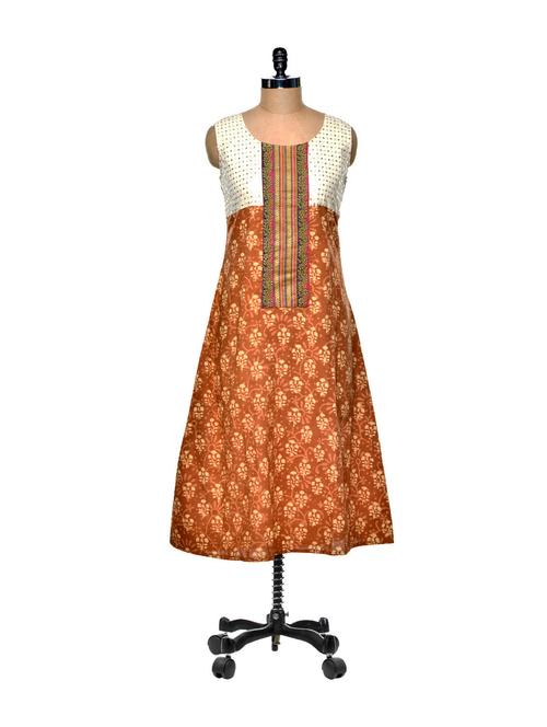 brown cotton a-line kurta - 74559 - Very Small Image - 1