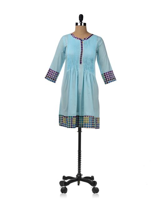 sky blue kurta with a pleated silhouette - 7460 - Very Small Image - 1