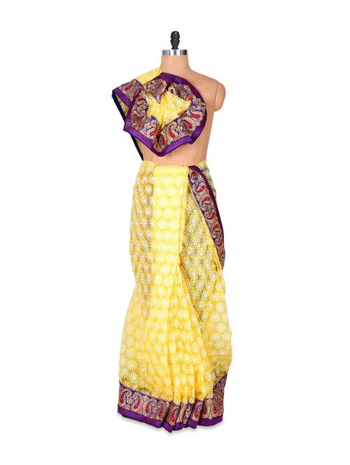 yellow tissue brasso saree - 76364 - Very Small Image - 1