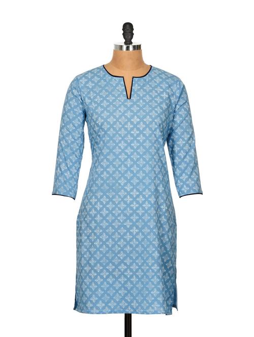 blue Cotton Straight Kurta - 76577 - Very Small Image - 1