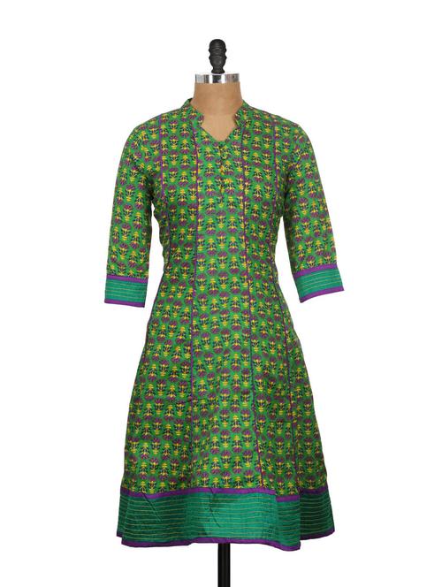 printed green kurta - 76665 - Very Small Image - 1
