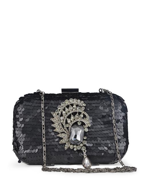 embellished box clutch in black sequins - 77619 - Very Small Image - 1