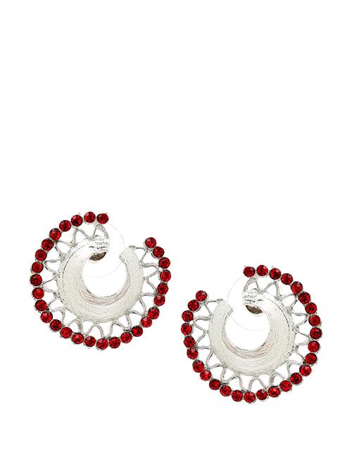 silver and red handcrafted earrings - 7882 - Very Small Image - 1