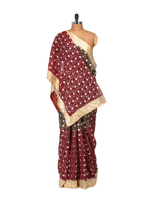 red and black embellished saree - 79411 - Very Small Image - 1