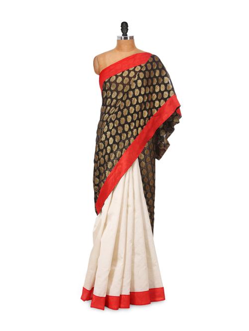 beige-black chiffon saree - 79437 - Very Small Image - 1