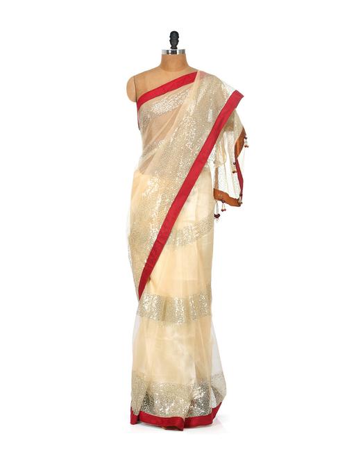 ravishing white georgette saree - 79456 - Very Small Image - 1