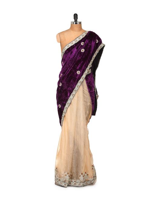 opulent velvet combination saree - 79458 - Very Small Image - 1