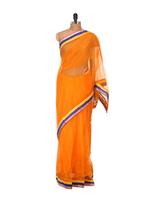 orange oeuvre net saree - 79462 - Very Small Image - 1