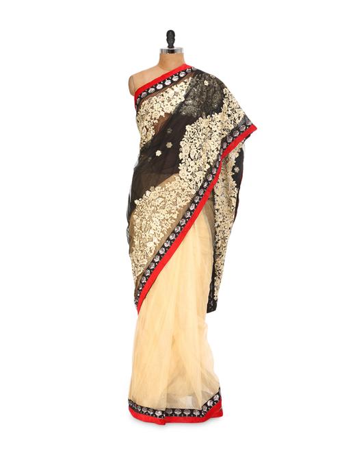 stellar net black and cream saree - 79463 - Very Small Image - 1
