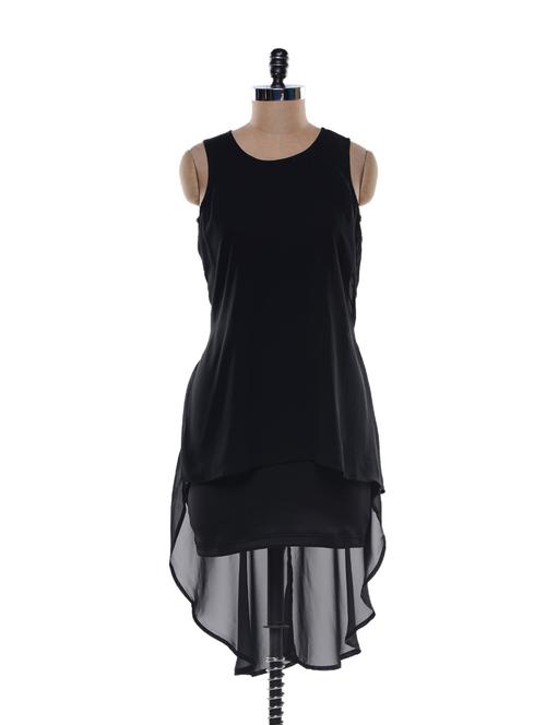 black blend knit high-low dress - 79472 - Very Small Image - 1
