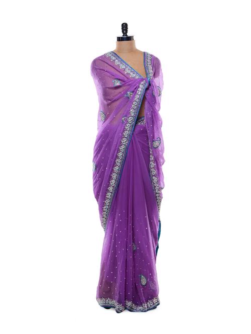 lavender luck saree in sheer chiffon - 81131 - Very Small Image - 1