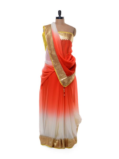 ombre saree in chiffon-silk blend - 81163 - Very Small Image - 1