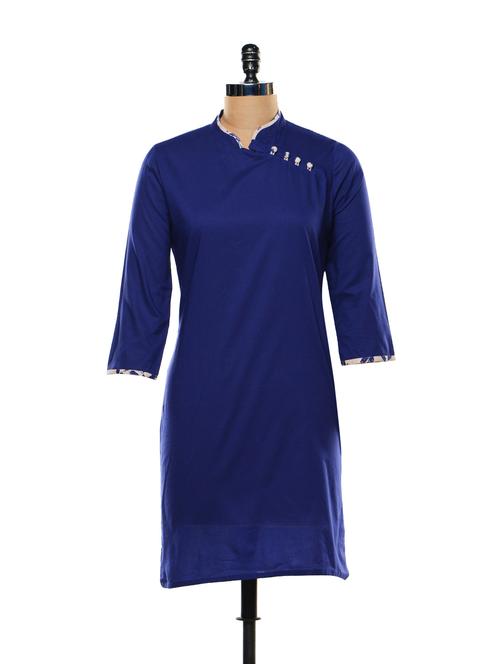 blue cotton regular kurta - 81254 - Very Small Image - 1