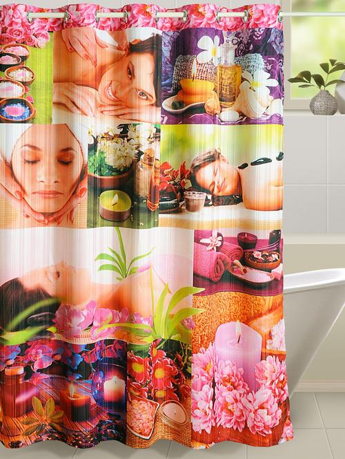 multi coloured spa print curtain set - 82315 - Very Small Image - 1