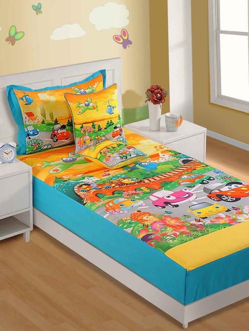 digitally printed kids single bed sheet set - 82389 - Very Small Image - 1