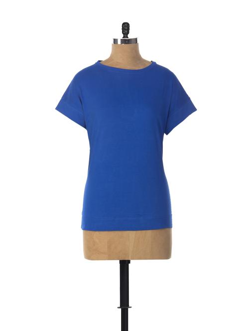 blue half sleeve basic tops - 82698 - Very Small Image - 1
