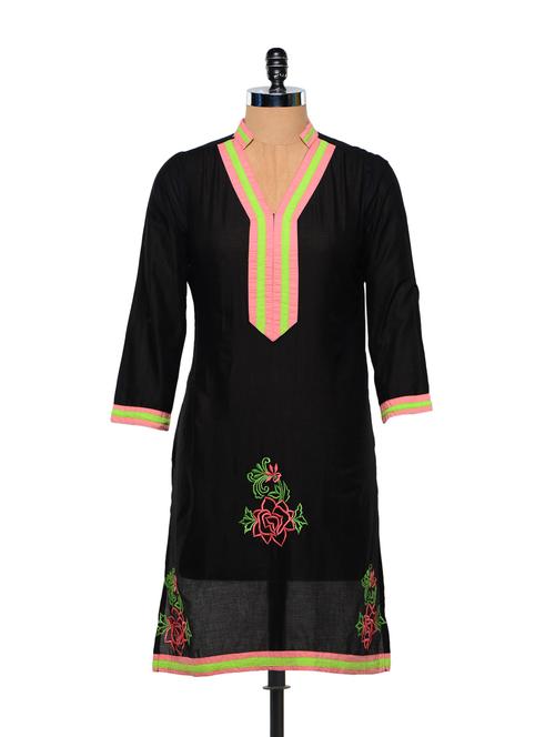neon-highlights black cotton kurti - 847403 - Very Small Image - 1
