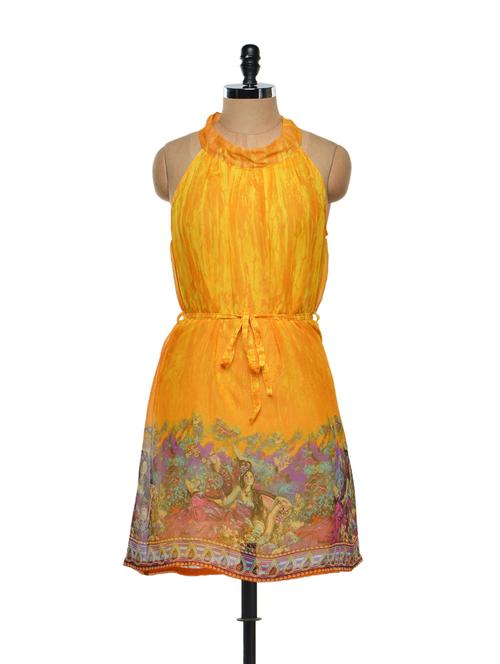 digitally printed flame yellow dress - 851534 - Very Small Image - 1