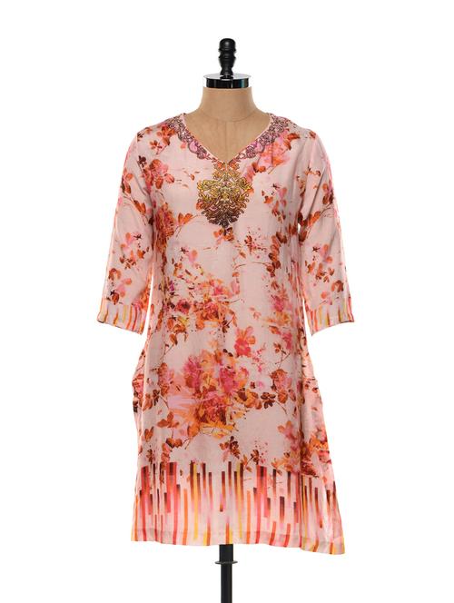 Baby Pink digital printed kurta - 852028 - Very Small Image - 1