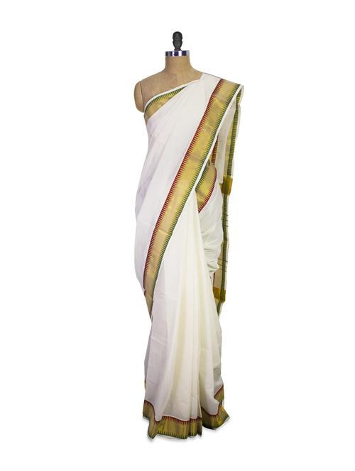 rajkot patola printed white silk saree with zari border - 852091 - Very Small Image - 1