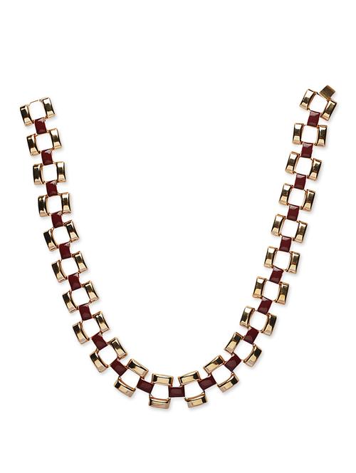 maroon enamel embellished gold chain neckpiece - 854369 - Very Small Image - 1