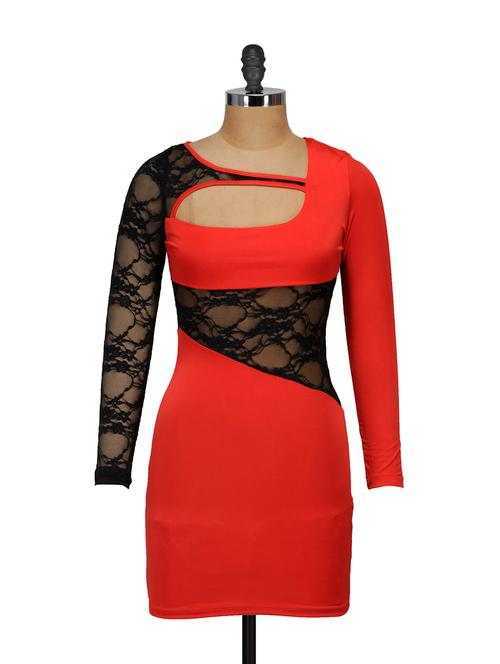 daring cut red and black sheer dress - 854778 - Very Small Image - 1
