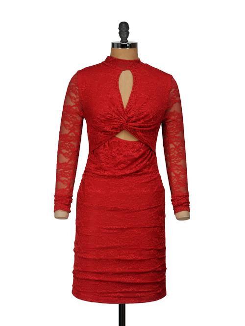 front knot red lace dress - 854790 - Very Small Image - 1