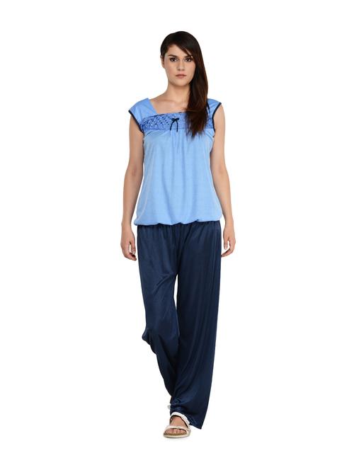 cotton lycra and polyester lace nightsuit - 857235 - Very Small Image - 1
