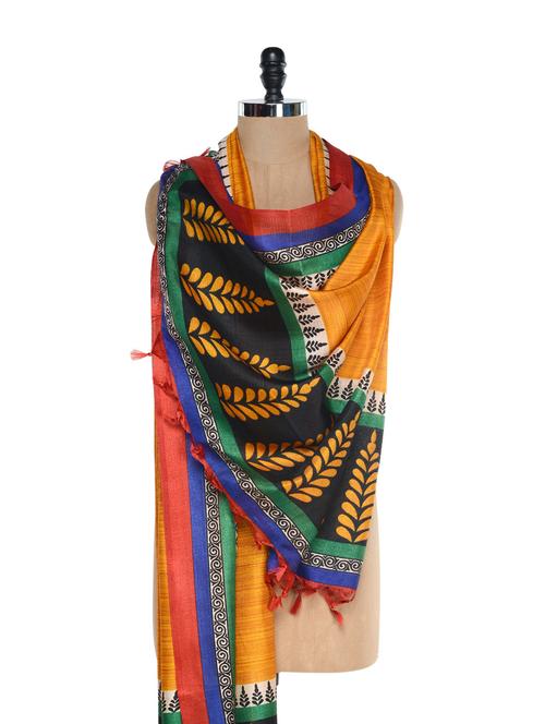 yellow printed tussar silk dupatta - 861036 - Very Small Image - 1