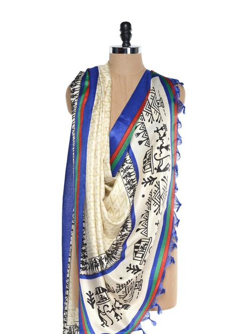 warli printed tussar silk dupatta - 861039 - Very Small Image - 1